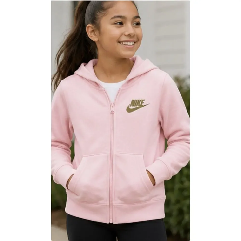 Nike Girls Full Zip Hoodie Large Pink Sweatshirt
